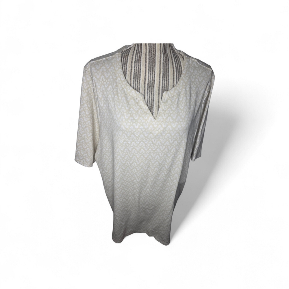 Croft & Barrow Women's Beige And White Short Sleeve Top Size 2X
